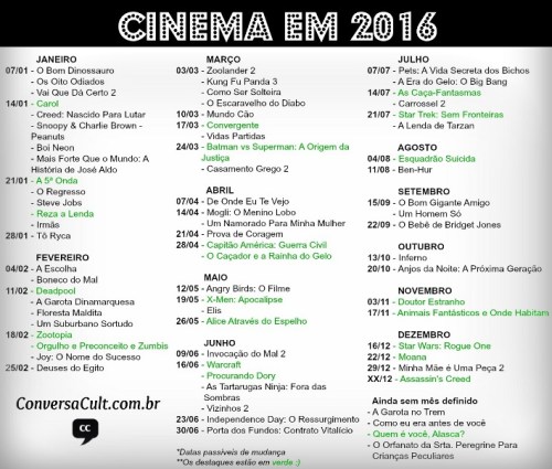 Calendário Cinema 2016
